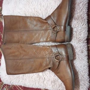 FRYE WOMEN'S HARNESS BOOTS tall zipper back vntg